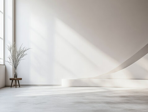 Minimalist room interiors with minimal furniture and decor in neutral colors. Residential interior deign concept image with large copyspace.