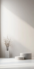 Obraz premium Minimalist room interiors with minimal furniture and decor in neutral colors. Residential interior deign concept image with large copyspace.