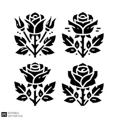 Fototapeta premium set of rose Isolated vector graphic illustration design in black and white silhouette for clip art templates