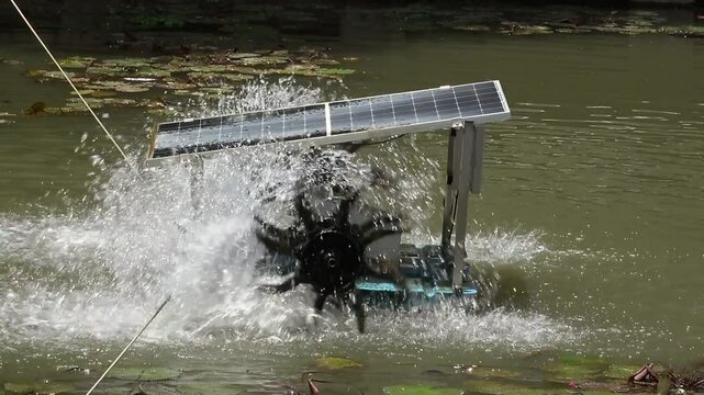 hydraulic turbine used power electrical energy by sola cell. oxygen turbine for produce oxygen in the water. waste water treatment 