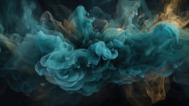 Mesmerizing swirling smoke patterns in blue and orange, ethereal abstract shapes, dark background, artistic visual, smoke art concept