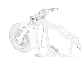 Disassembled motorcycle on a white background. Unique design.
