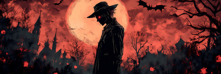 Wide Screen Horror Wallpaper with Anime Manga Character in Dark Theme