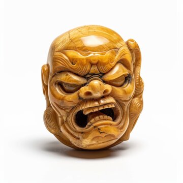 Medium shot of netsuke, isolated on a white background 