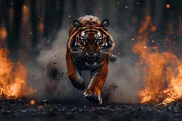 A tiger running out from the jungle. Generative Ai
