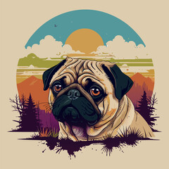 Dog T-shirt Design, a cute pug head, dog head.