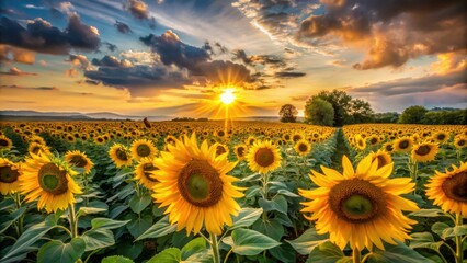 Fototapeta premium rustic sunflower fields whispers golden hour serenity
