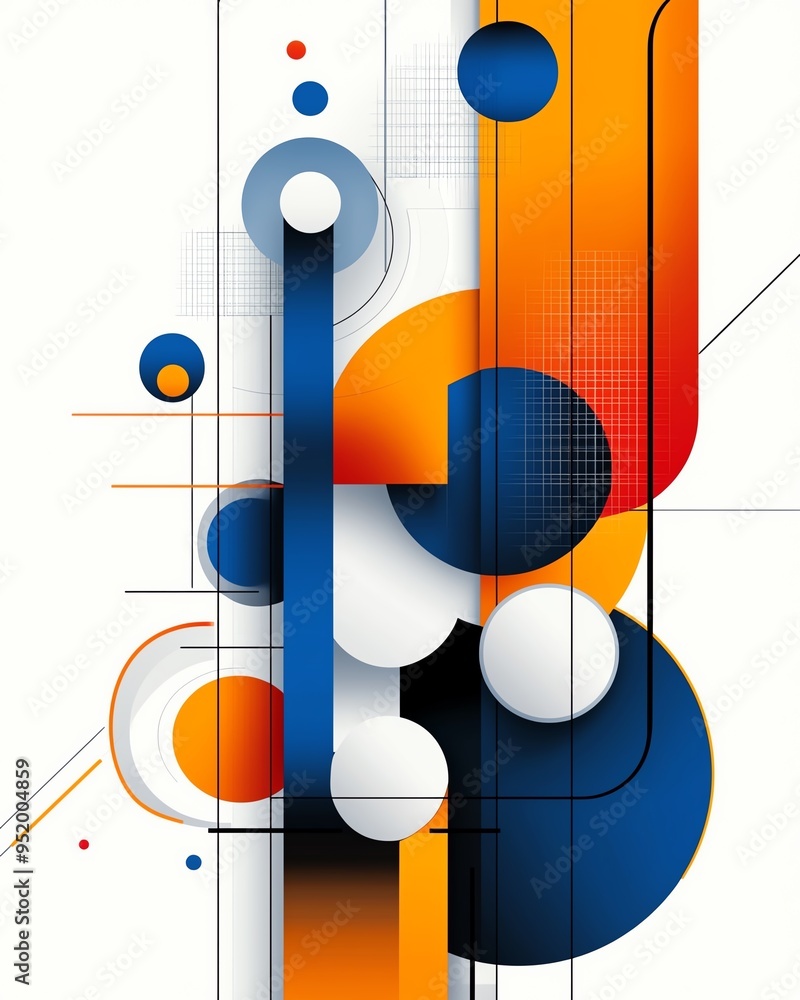 Poster abstract geometric design with vibrant colors and overlapping shapes.