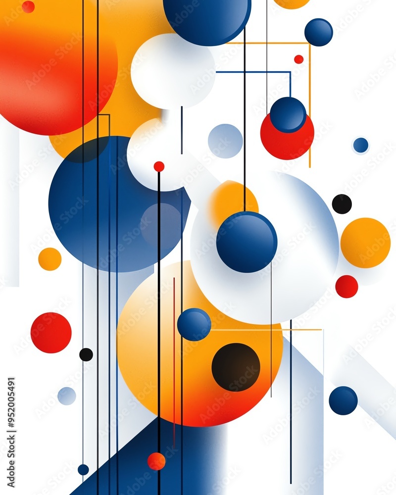 Poster abstract geometric design with vibrant colors and overlapping shapes.