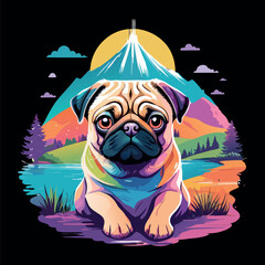 Dog T-shirt Design, a cute pug head, dog head.