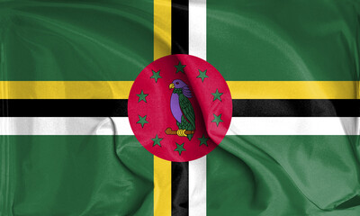 An up close view of Dominica flag flying textures