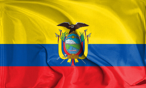 An up close view of Ecuador flag flying textures