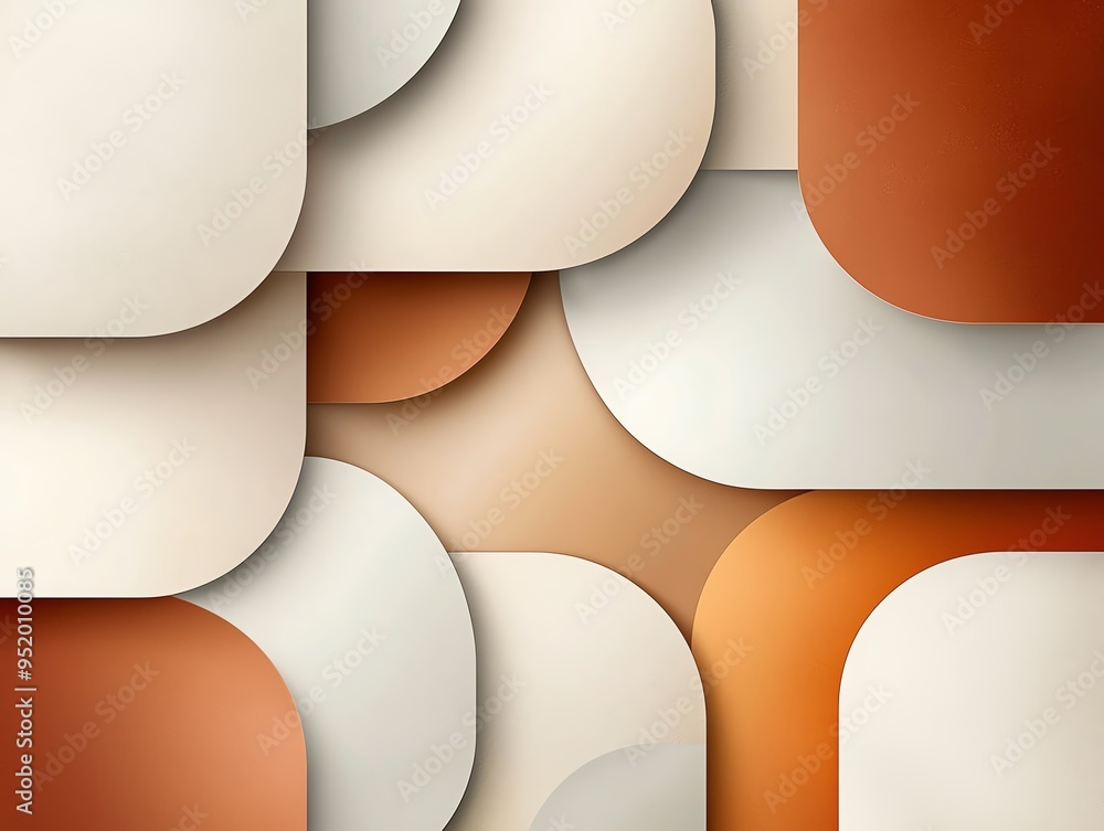 Poster Abstract geometric pattern with rounded squares in beige and orange tones.