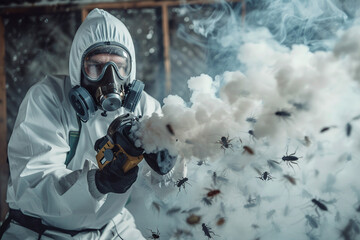 Obraz premium Generative AI illustration of people in biohazard protective clothes suits disinfection pollution gas radioactive elements