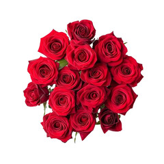 Obraz premium Top view of a beautiful bouquet of roses on a transparent background