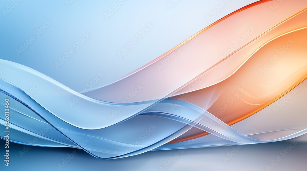 Poster abstract blue and orange waves flowing in a soft, dynamic pattern.