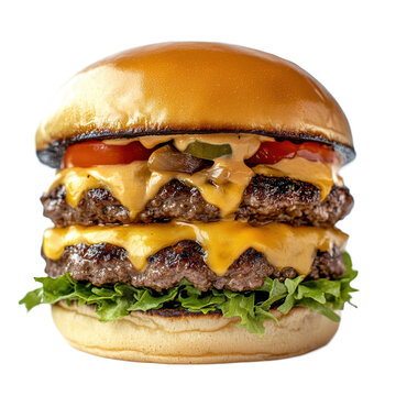 delicious double cheeseburger tall burger, double smashburger PNG transparent