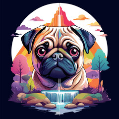 Dog T-shirt Design, a cute pug head, dog head.