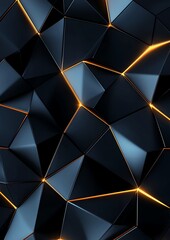 Abstract geometric background with black triangles and glowing gold lines.