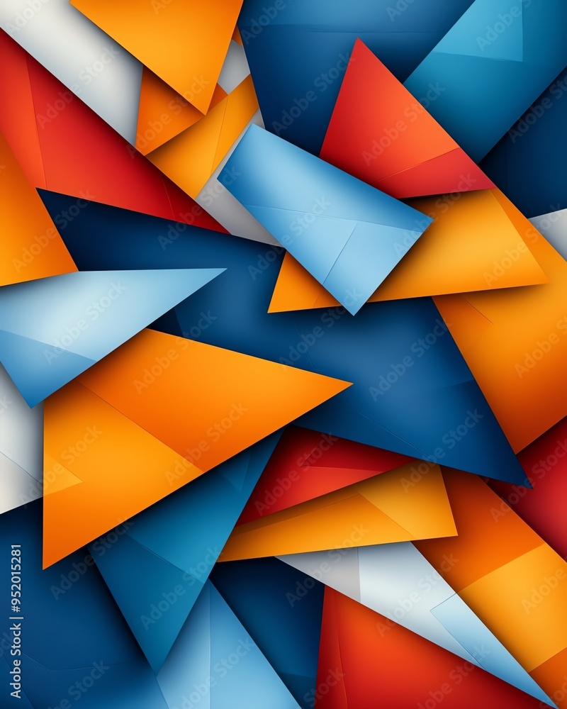 Aufkleber abstract geometric background featuring fragmented triangles in vibrant, complementary colors, with 