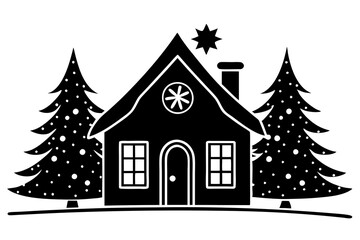 Line Art Christmas Home silhouette vector illustration