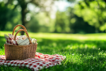 Green Outdoors Enriched by a Classic Picnic Basket Setup