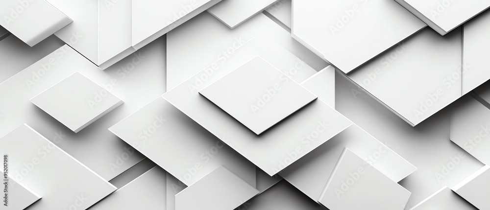 Poster abstract white geometric pattern of overlapping squares and rectangles.