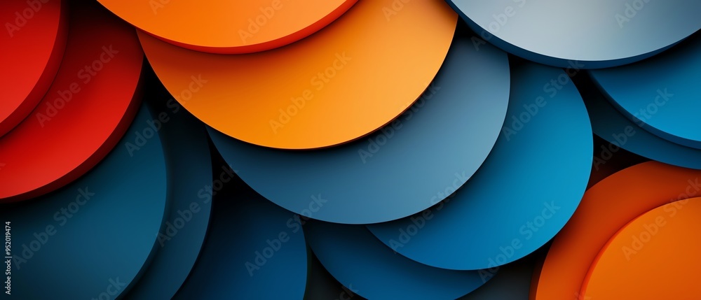 Poster abstract background with overlapping circles in blue, orange and red.