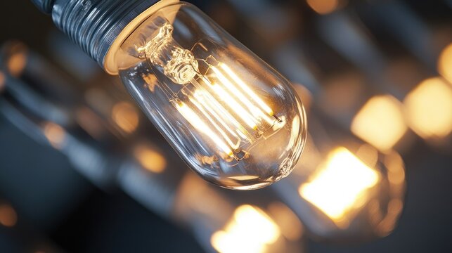 A close-up of a halogen light bulb with a clear glass casing, showing the intense brightness and the compact design of the bulb in a professional setting.