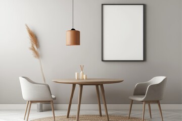 Cozy Kitchen Nook Interior with Frame Mockup, Upholstered Chairs, Dining Table, and Ambient Lighting