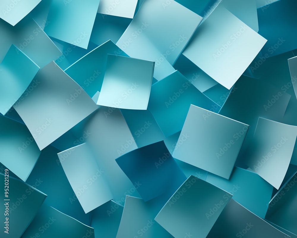 Poster abstract background with blue squares in a chaotic pattern.
