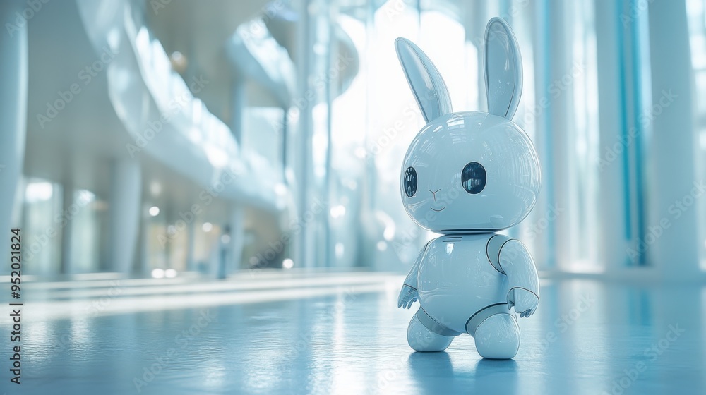 Poster business scene with rabbit robot
