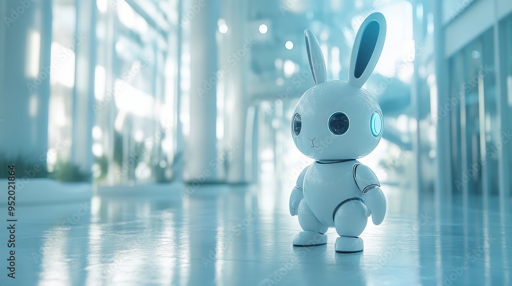 Poster business scene with rabbit robot