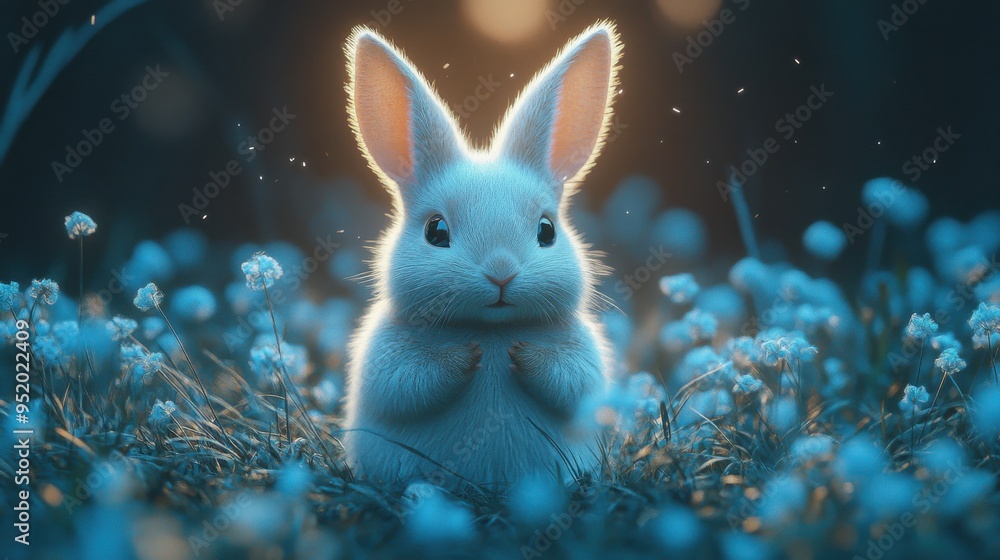 Poster soft composition with rabbit robot