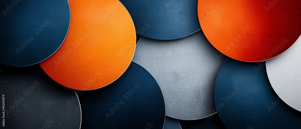 Aufkleber abstract background with overlapping circles in blue, orange and grey.