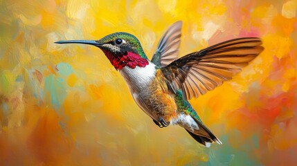 Fototapeta premium Hummingbird in Flight with Watercolor Background