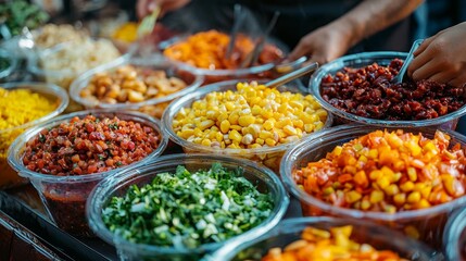 Obraz premium Fresh Ingredients in Glass Bowls at Food Market