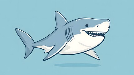 Obraz premium Cartoon Smiling Shark Illustration Great White Shark Sea Animal Ocean Creature