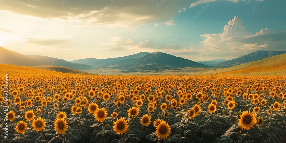 Sticker A field of blooming sunflowers 