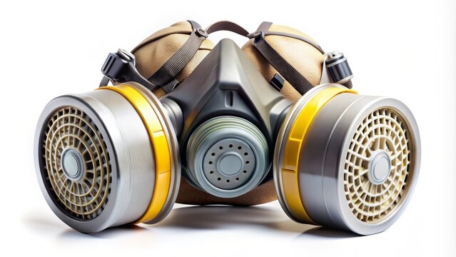 a photo image of a pair of half-face respirators with organic vapor cartridges and cartridges for chemical protection