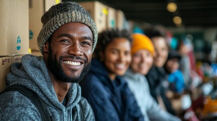 Fototapeta premium Happy Diverse Group of Friends Smiling Together in Winter
