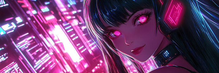 "Vibrant Anime Manga Gamer Girl: Cute Wide Screen Wallpaper Design