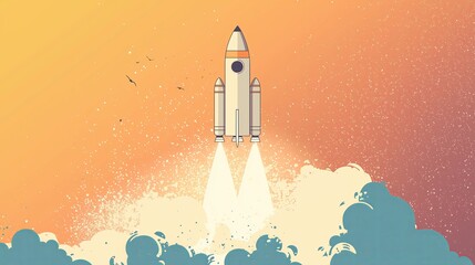 Obraz premium Business Startup Concept Illustration Featuring Rocket Launch Representing New Beginnings Ambition and Market Entry