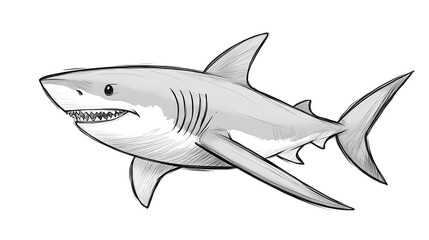 Naklejka premium Hand Drawn Shark Illustration Cartoon Shark Sketch White Shark Drawing Sea Creature Marine Life Black And White Shark