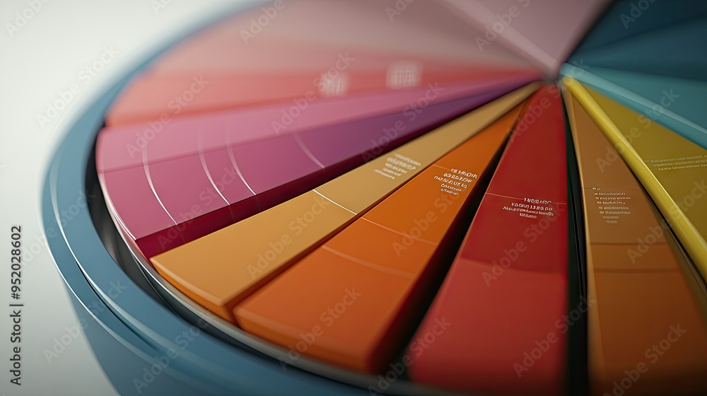 Poster a detailed shot of a 3d pie chart with segmented sections and labels, displaying data in a visually 