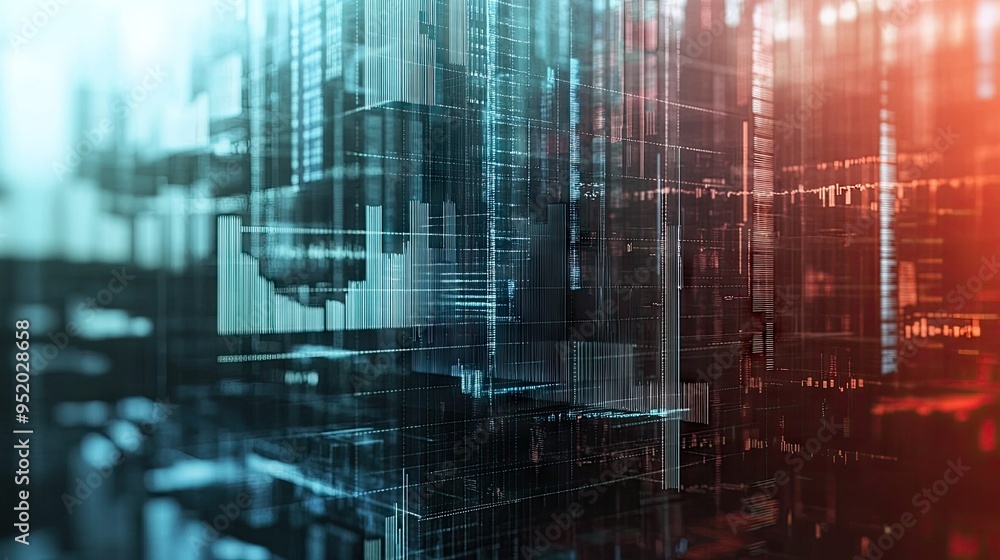 Poster a detailed shot of a 3d stacked column graph with multiple layers and segments, illustrating the bre