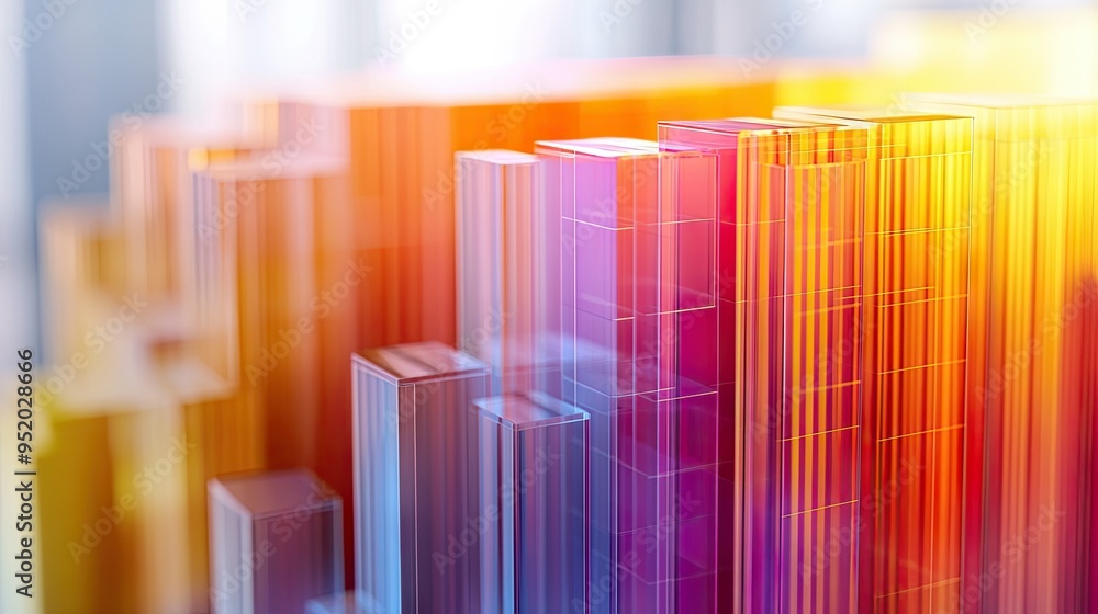 Poster a detailed shot of a 3d stacked column graph with multiple layers and segments, illustrating the bre