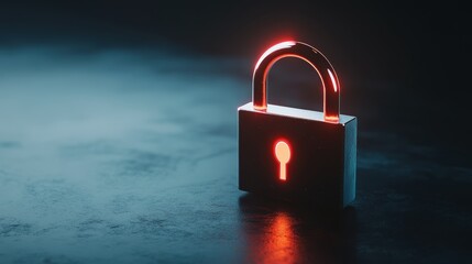 Fototapeta premium A glowing padlock with a fingerprint scanner on a digital screen, representing secure access and data protection.