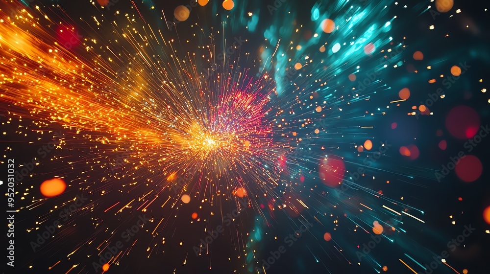 Aufkleber a vibrant display of fireworks explodes in the night sky, creating a colorful and festive atmosphere