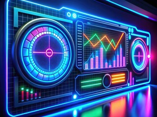 Obraz premium futuristic glowing neon dashboard charts progress